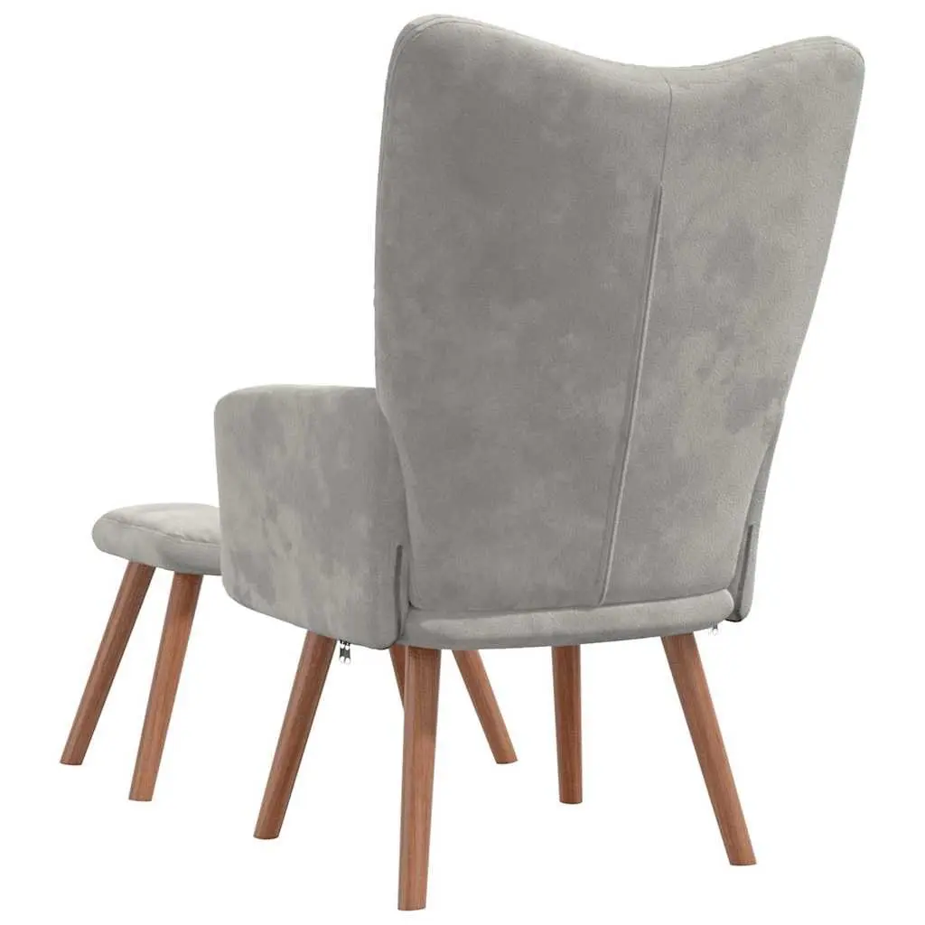 Relaxing Armchair with Footstool Light Grey Velvet Lounge Chair Living Room