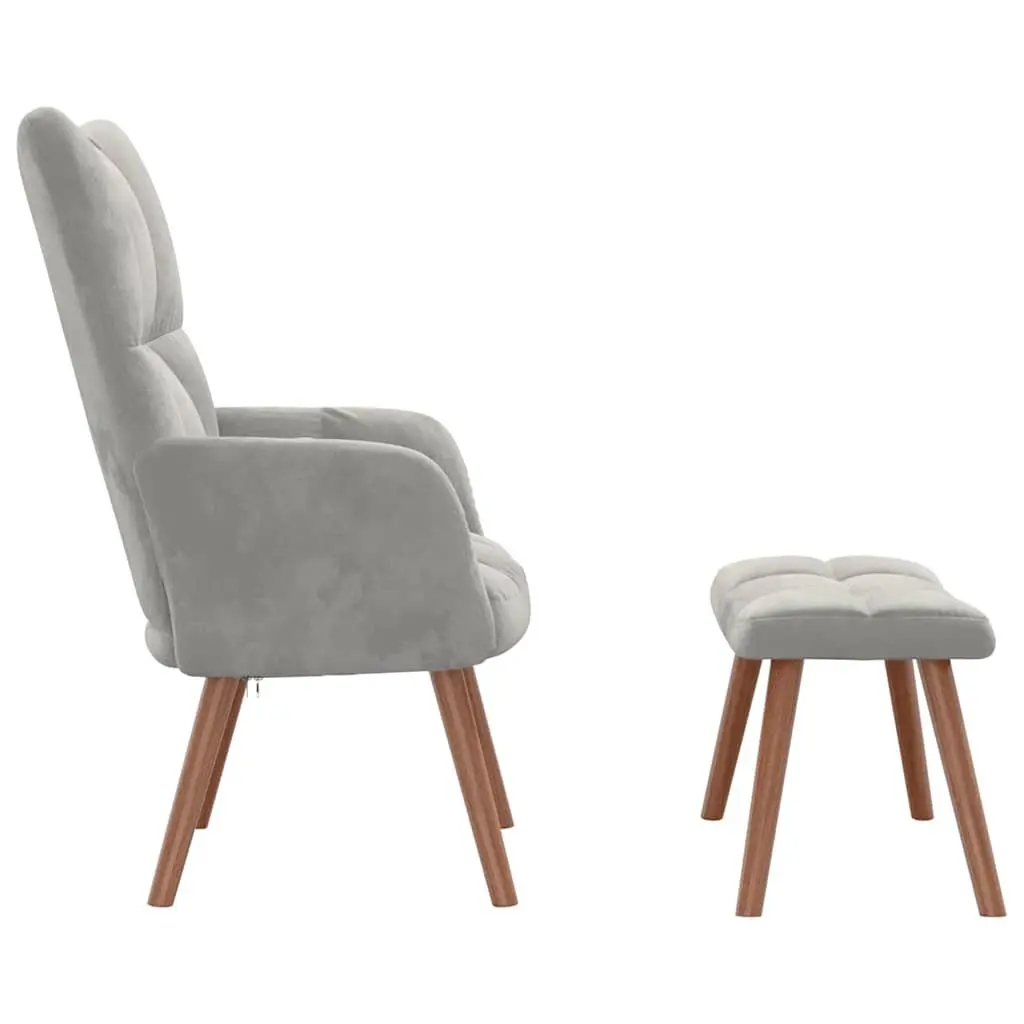 Relaxing Armchair with Footstool Light Grey Velvet Lounge Chair Living Room