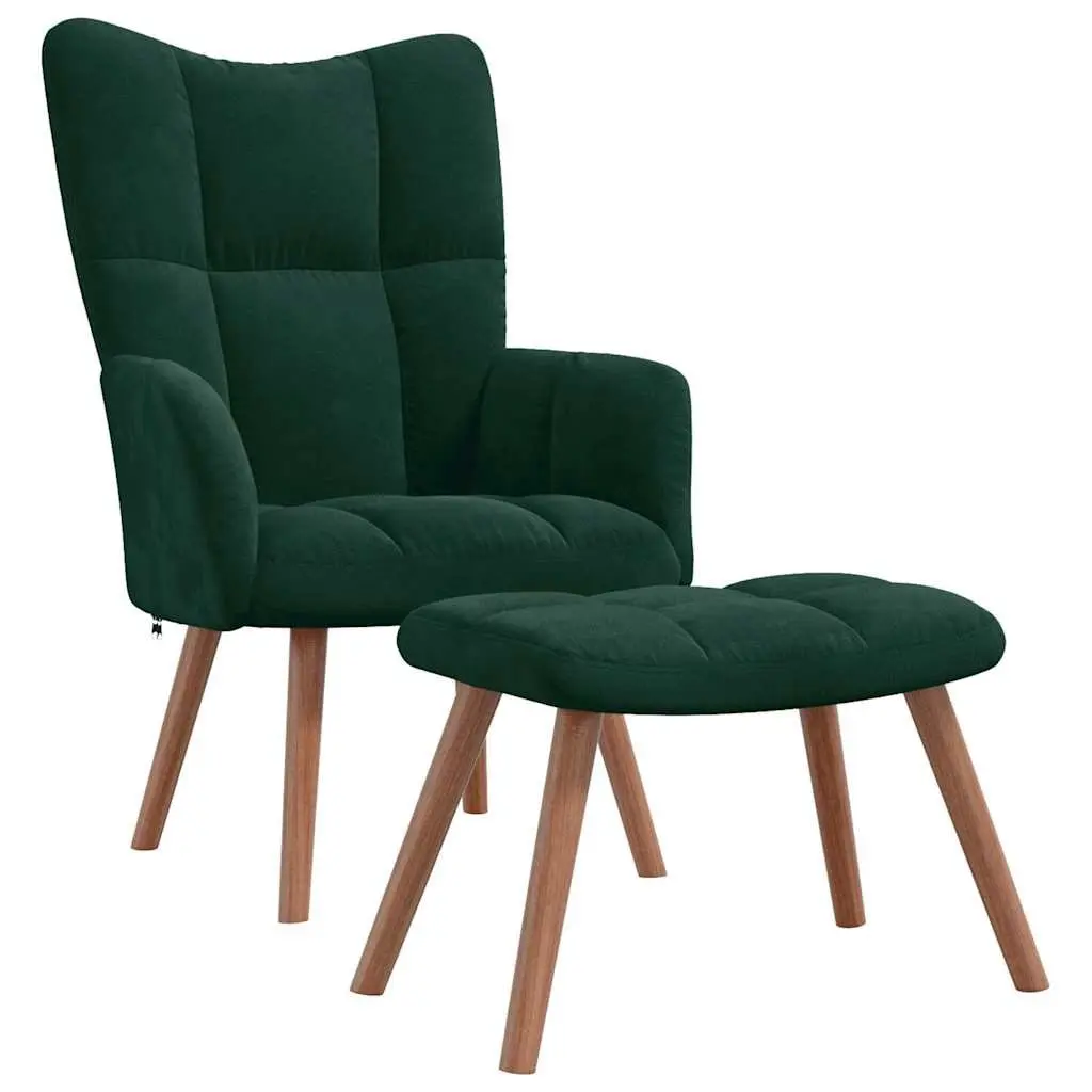 Green Velvet Armchair and Stool Set