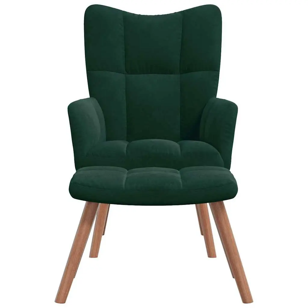 Green Velvet Armchair and Stool Set