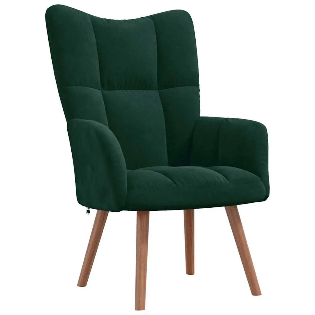 Green Velvet Armchair and Stool Set