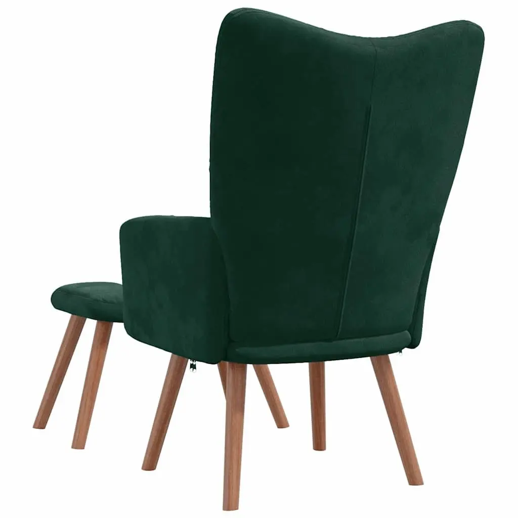 Green Velvet Armchair and Stool Set