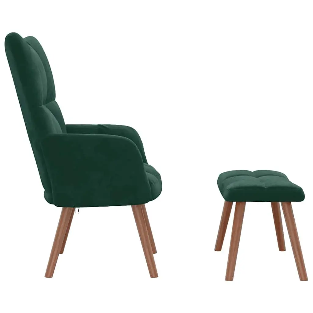 Green Velvet Armchair and Stool Set