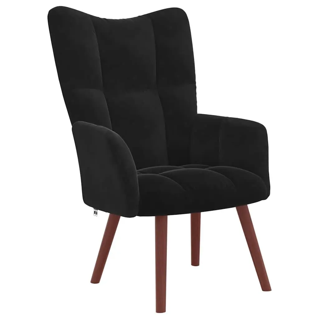 Relaxing Armchair with Footstool Black Velvet Accent Chair Padded Sitting Room