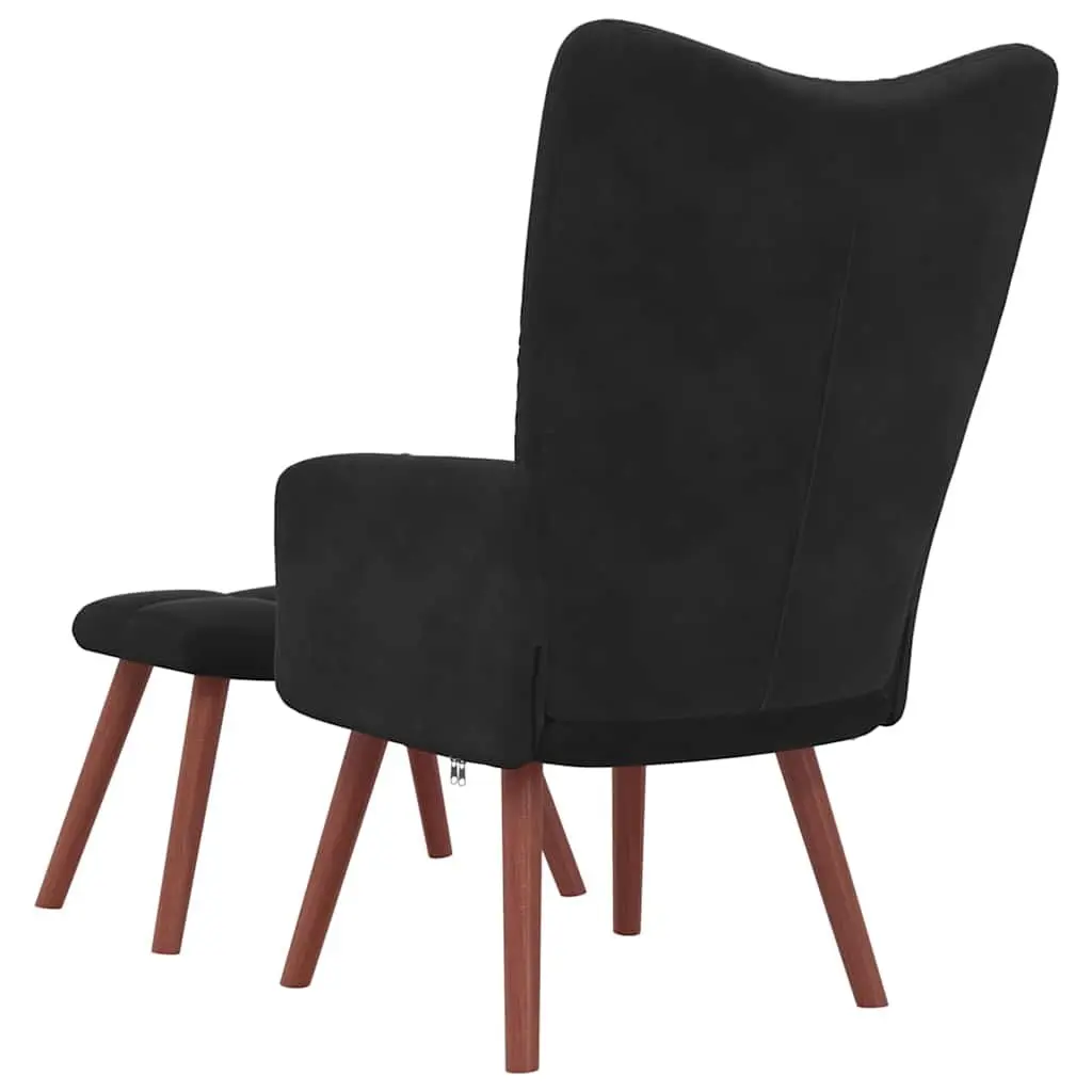 Relaxing Armchair with Footstool Black Velvet Accent Chair Padded Sitting Room