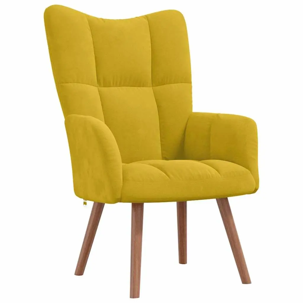 Armchair Set Mustard Yellow Velvet Padded with Footstool