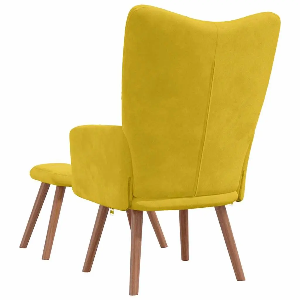 Armchair Set Mustard Yellow Velvet Padded with Footstool