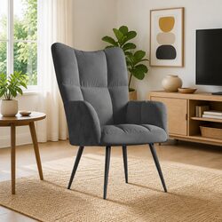 Relaxing Armchair Grey Velvet Upholstered Lounge Chair Comfortable Seating