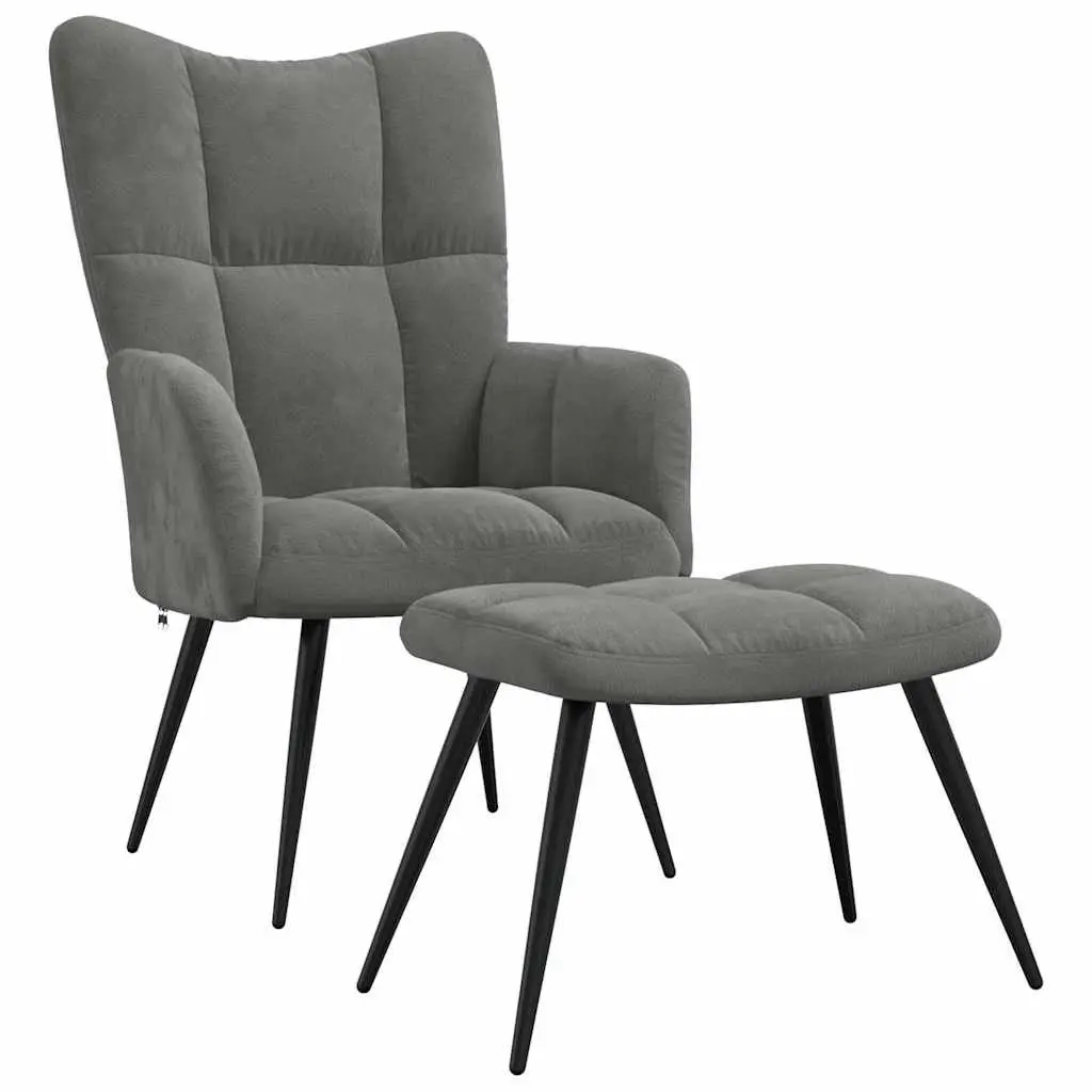 Relaxing Armchair with Stool Dark Grey Velvet Accent Chair Lounge Seat Footrest
