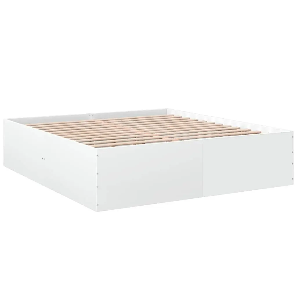 Bed Frame White 180x200 cm Modern Design Engineered Wood Slats Support