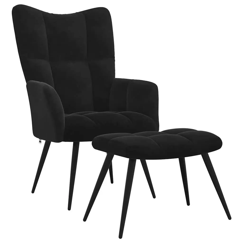 Armchair with Stool Black Velvet Accent Lounge Chair 2 Piece