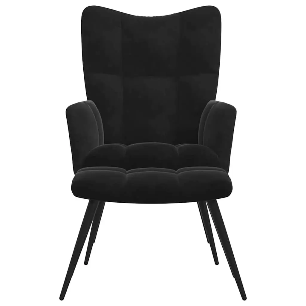 Armchair with Stool Black Velvet Accent Lounge Chair 2 Piece