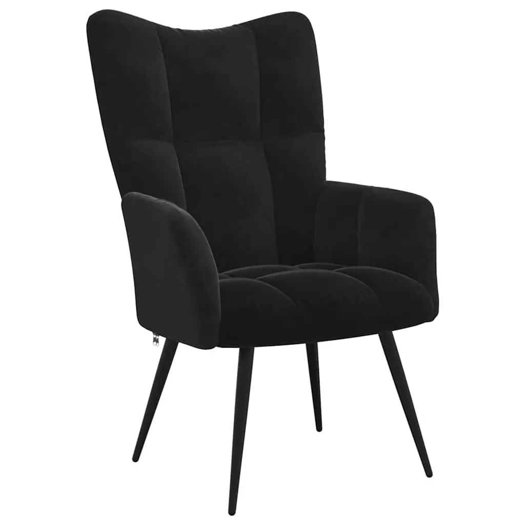 Armchair with Stool Black Velvet Accent Lounge Chair 2 Piece
