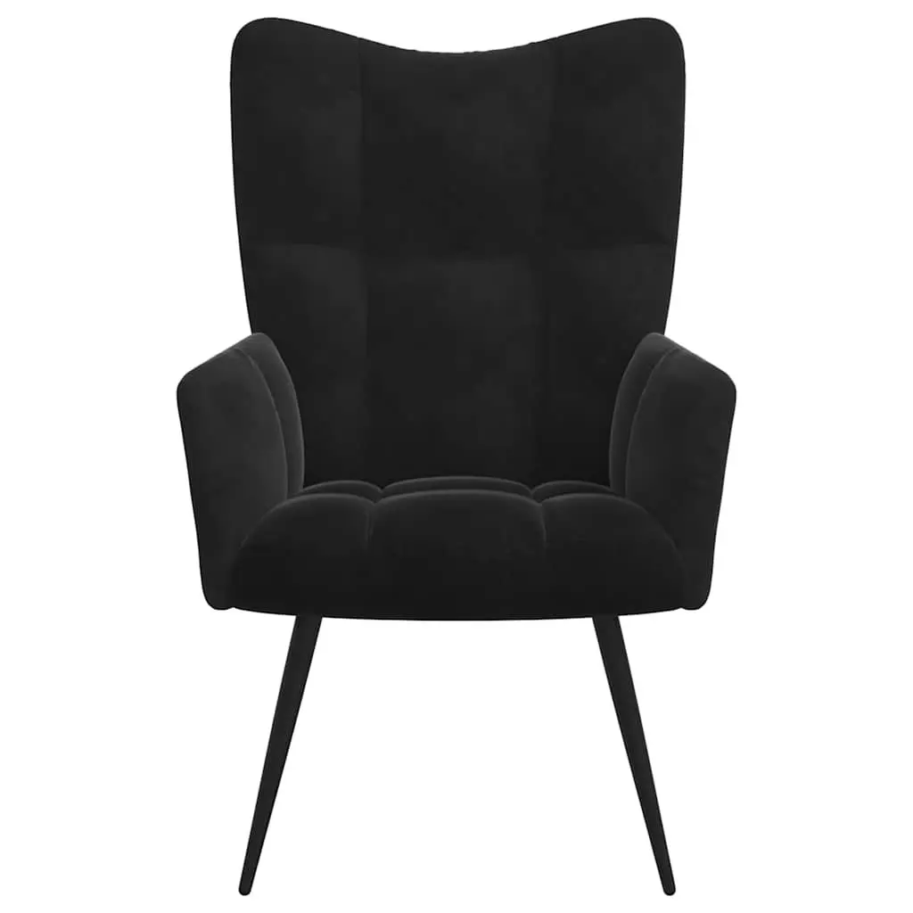 Armchair with Stool Black Velvet Accent Lounge Chair 2 Piece