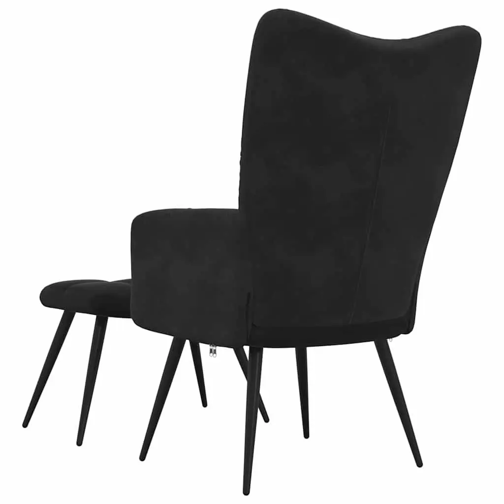Armchair with Stool Black Velvet Accent Lounge Chair 2 Piece
