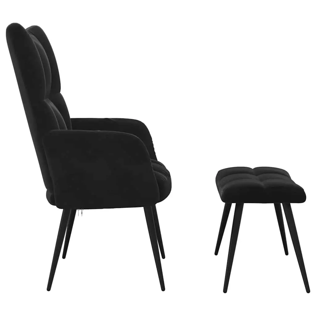 Armchair with Stool Black Velvet Accent Lounge Chair 2 Piece