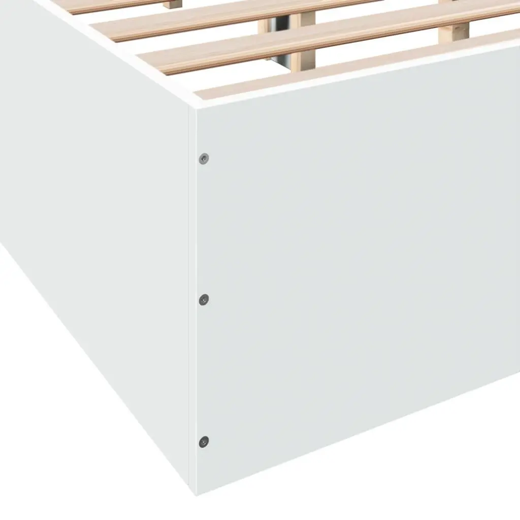Bed Frame White 135x190 cm Modern Design Engineered Wood Slats Support