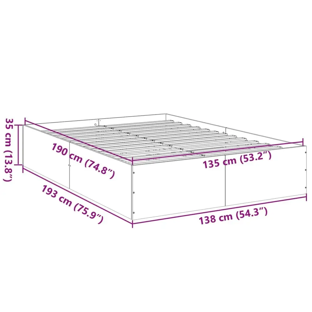 Bed Frame White 135x190 cm Modern Design Engineered Wood Slats Support