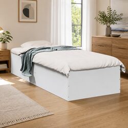 Bed Frame White 90x190 cm Modern Design Engineered Wood Slatted Base Support
