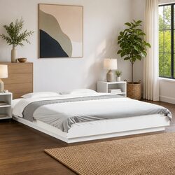 Bed Frame with RGB LED Lights Slatted Base White 150x200cm Bedroom Furniture