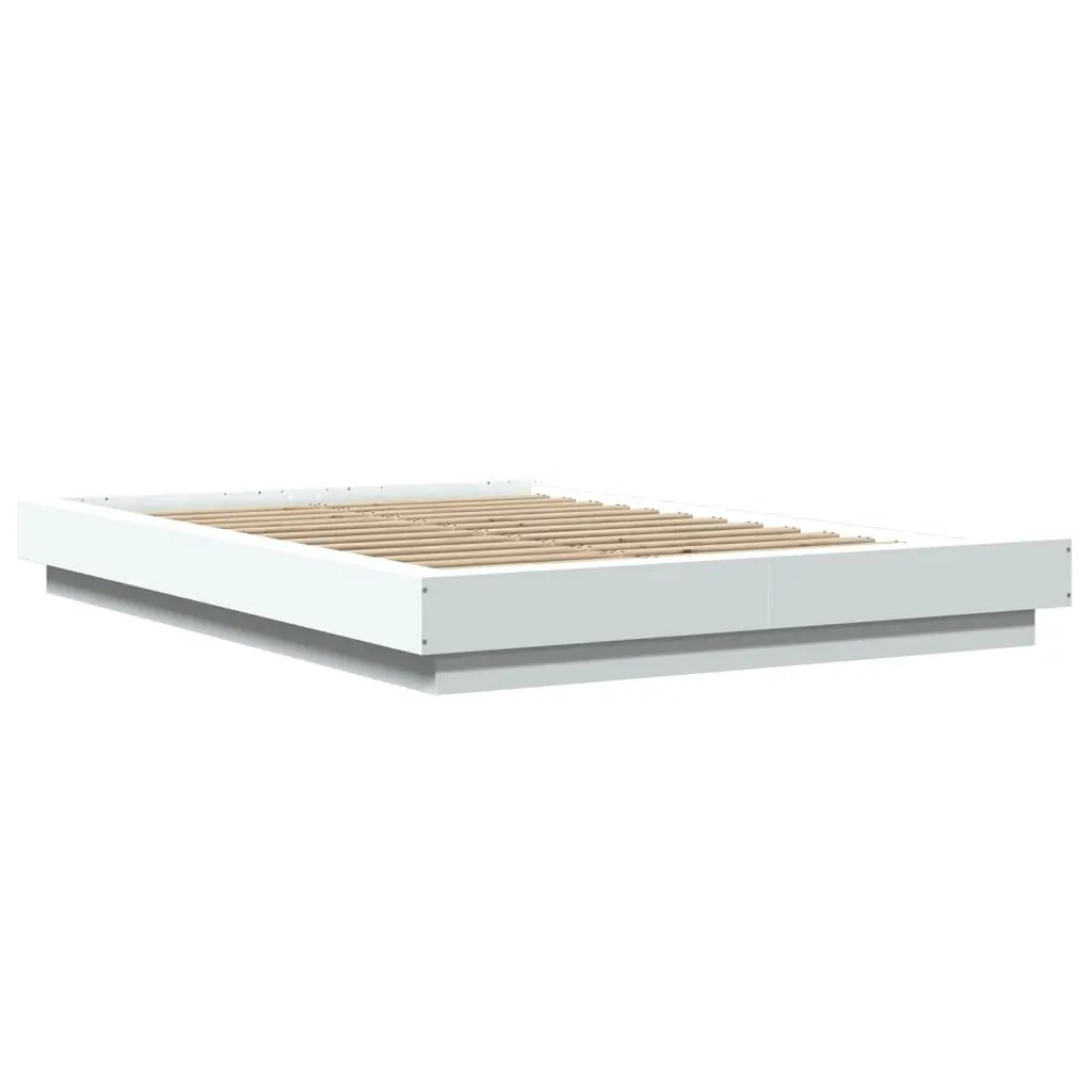 White Bed Frame with RGB LED Lights Slatted Base 135x190 cm Bedroom Furniture