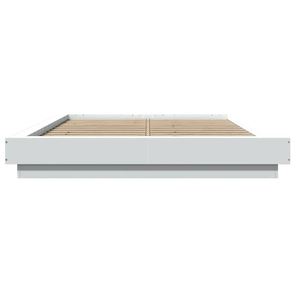 White Bed Frame with RGB LED Lights Slatted Base 135x190 cm Bedroom Furniture