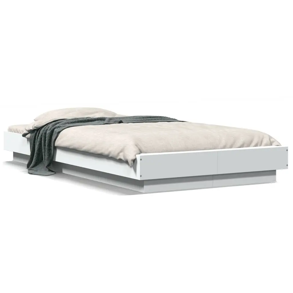 Bed Frame White Slatted Base RGB LED 90x190 cm