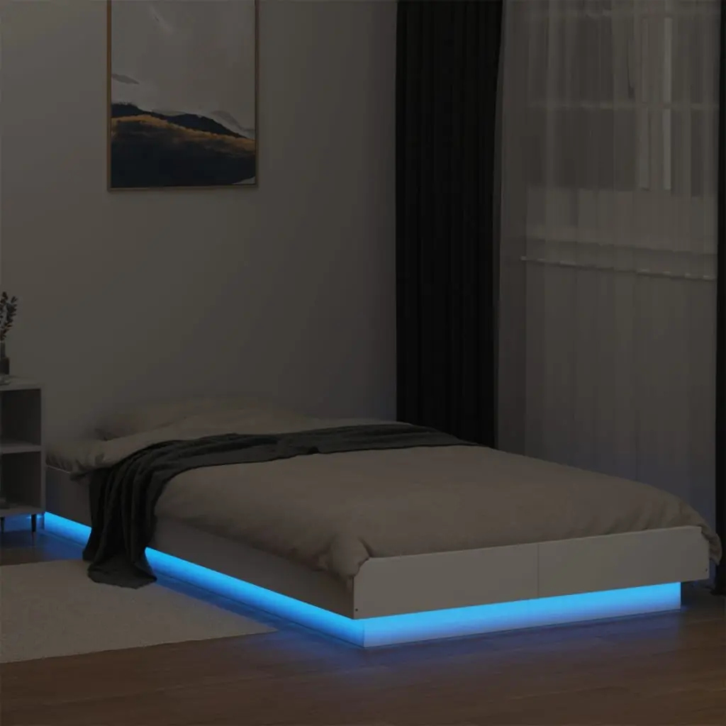 Bed Frame White Slatted Base RGB LED 90x190 cm