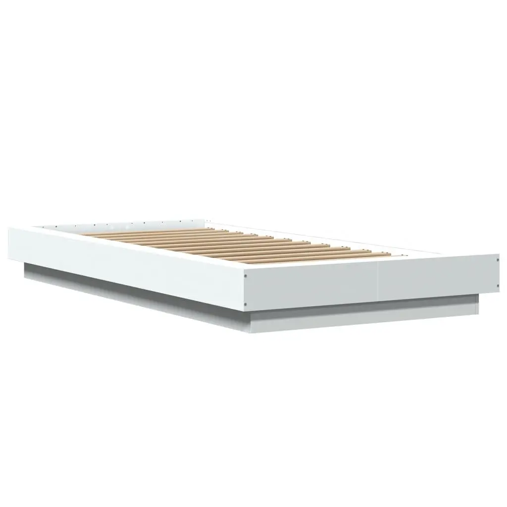 Bed Frame White Slatted Base RGB LED 90x190 cm