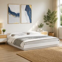 King Bed Frame 183x203cm White Modern Design Engineered Wood Slatted Base