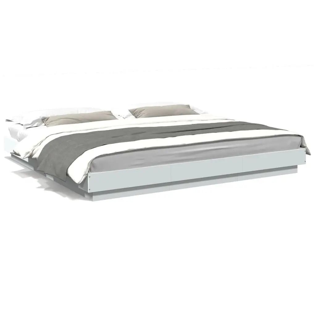 King Size Bed Frame Engineered Wood Slatted Base Modern White 183x203cm