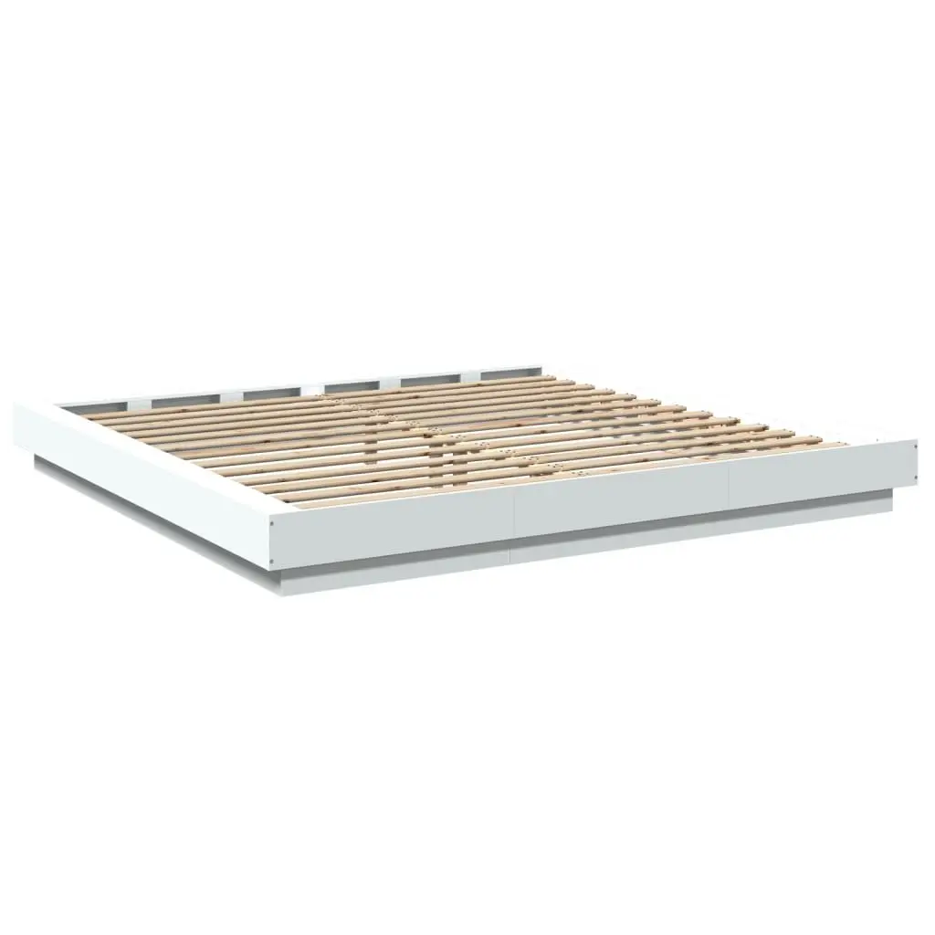 King Size Bed Frame Engineered Wood Slatted Base Modern White 183x203cm