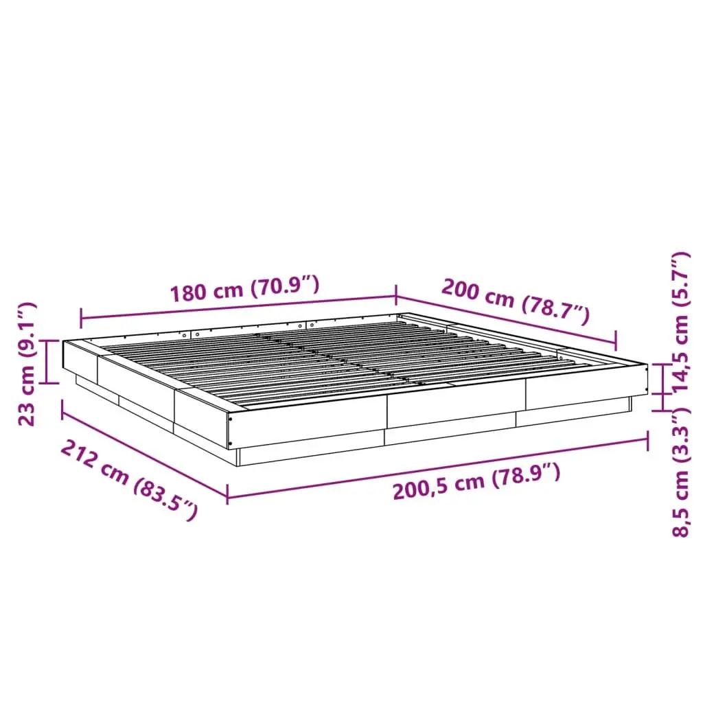 King Size Bed Frame Engineered Wood Slatted Base Modern White 183x203cm