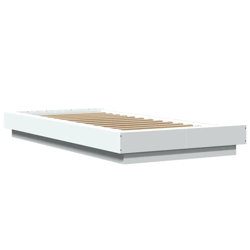 White Bed Frame 90x190 cm Modern Design Engineered Wood Slatted Base