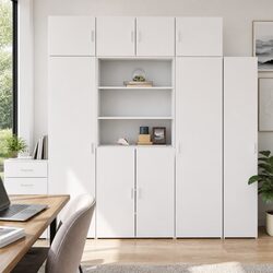 Storage Cabinet White Tall Engineered Wood Cupboard Vertical Space Saving