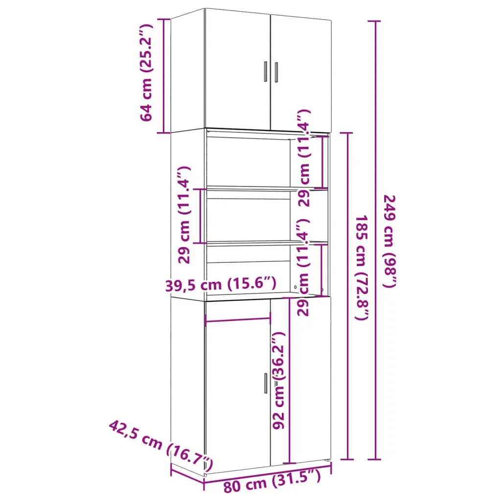 Highboard Storage Cabinet Brown Engineered Wood 80 x 42.5 x 249 cm
