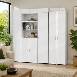 White Highboard Storage Cabinet Engineered Wood Sideboard Bedroom Living Room