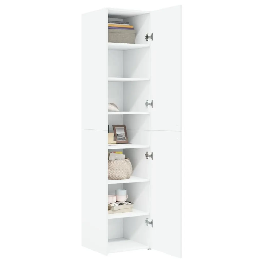 White Highboard Storage Cabinet Engineered Wood 40 x 42.5 x 185 cm