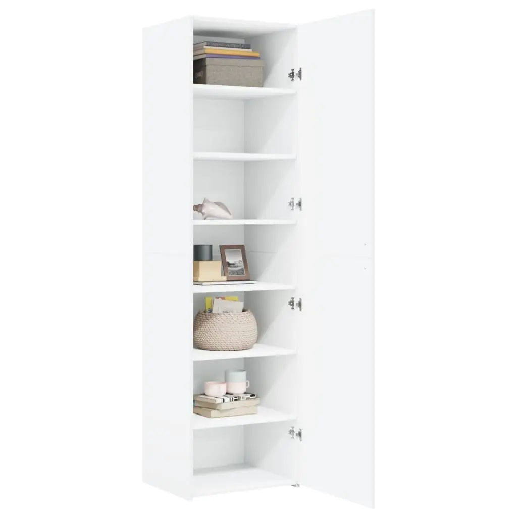 White Highboard Storage Cabinet 50x42.5x185cm Engineered Wood Sideboard Shelves