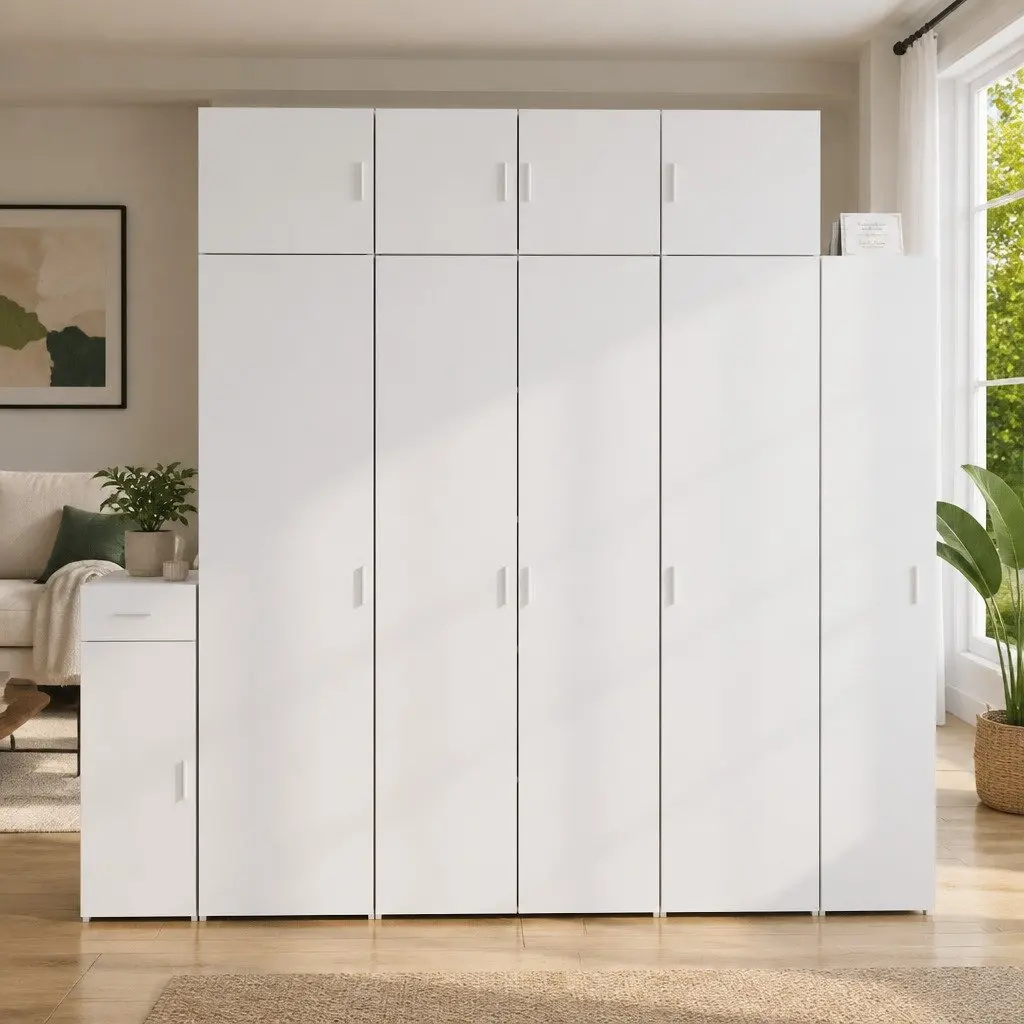 White Highboard Storage Cabinet Engineered Wood Bedroom Living Room Sideboard