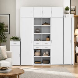 Highboard White 70x42.5x185 cm Engineered Wood Storage Cabinet Sideboard