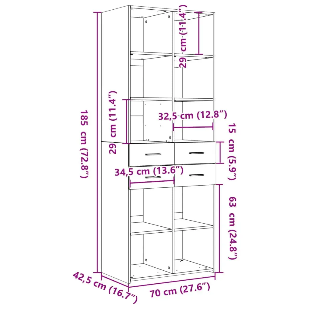 Brown Highboard Sideboard Storage Cabinet
