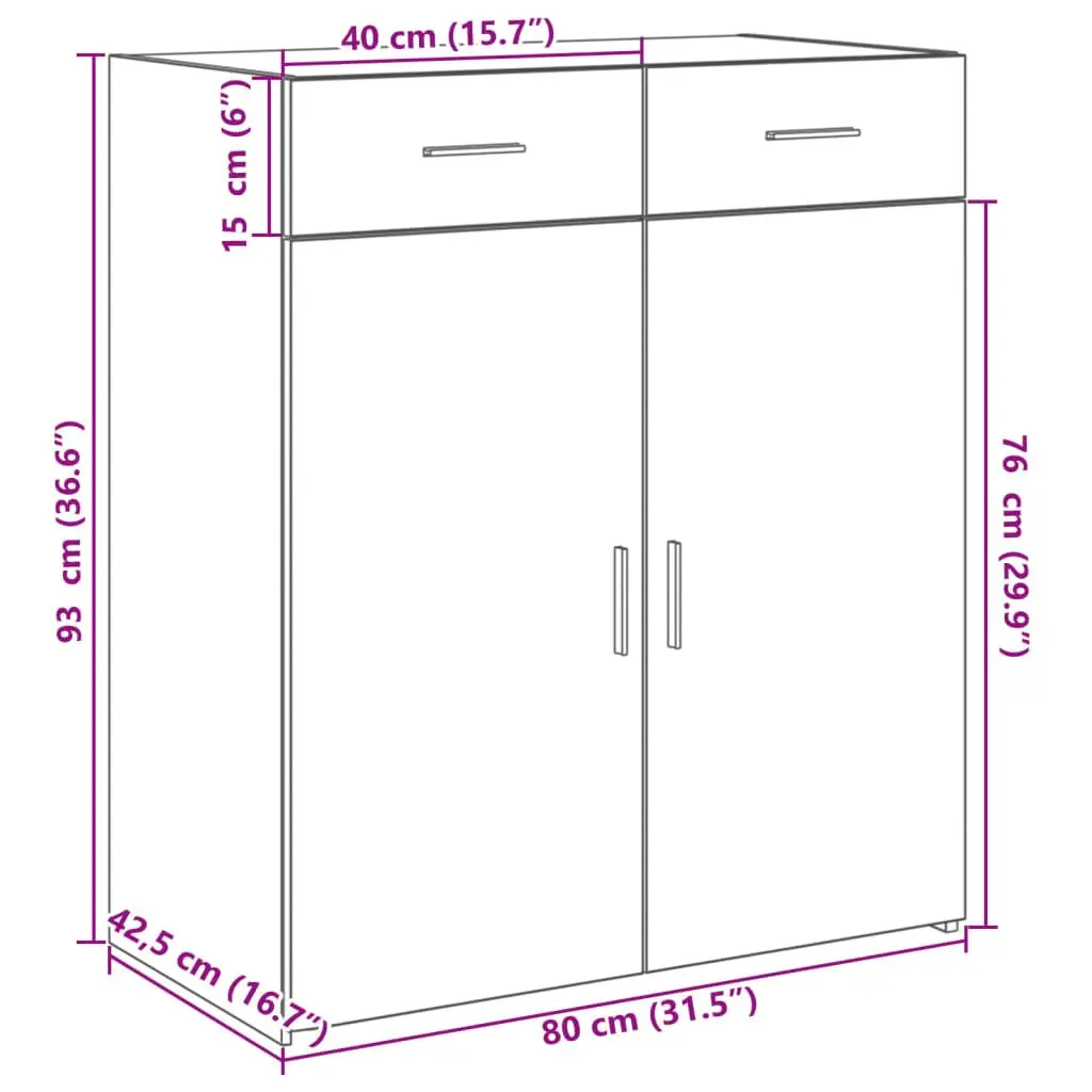 White Sideboard Cabinet 80x42.5x93cm Storage Furniture with Drawers Doors
