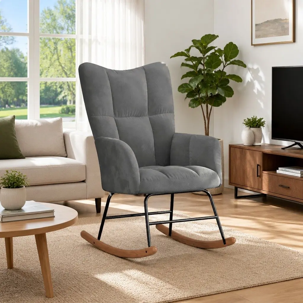 Grey Velvet Rocking Chair