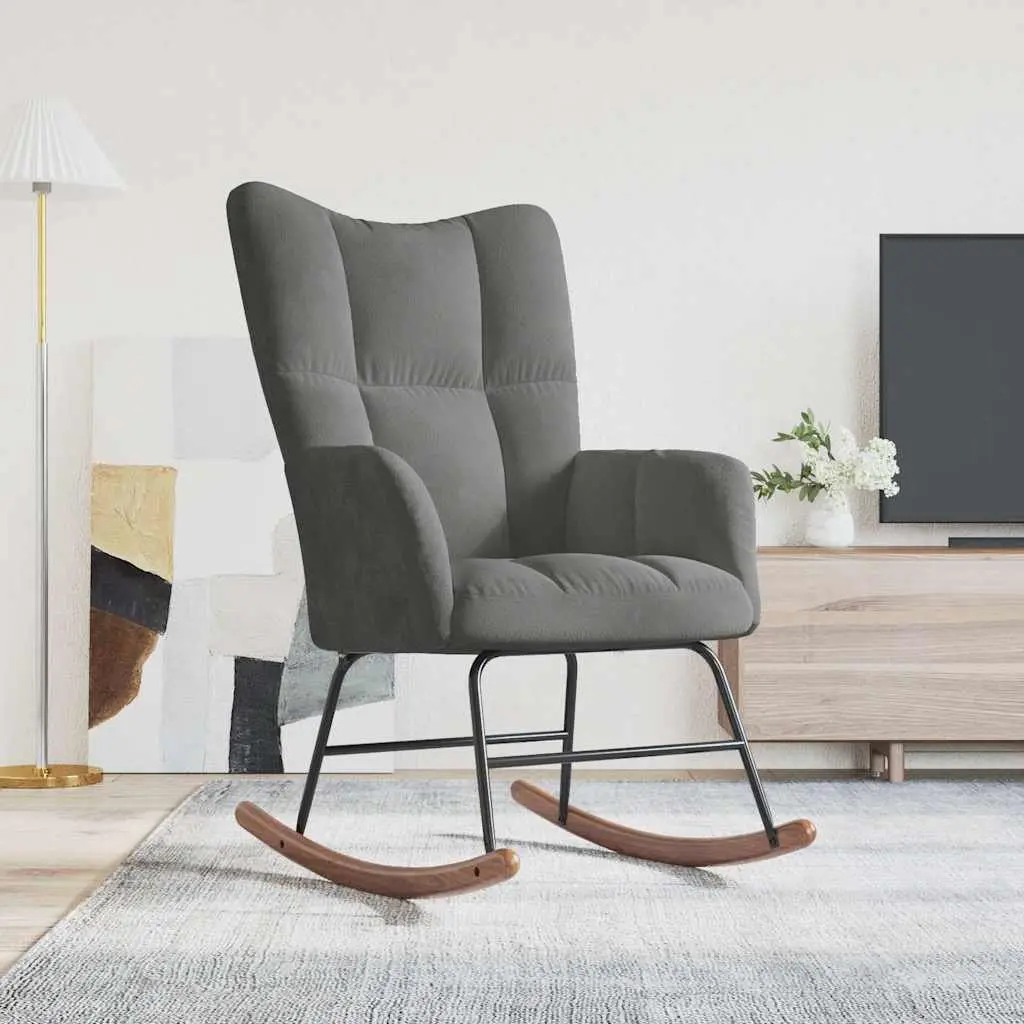 Rocking Chair Grey Velvet Upholstered Padded Armchair Modern