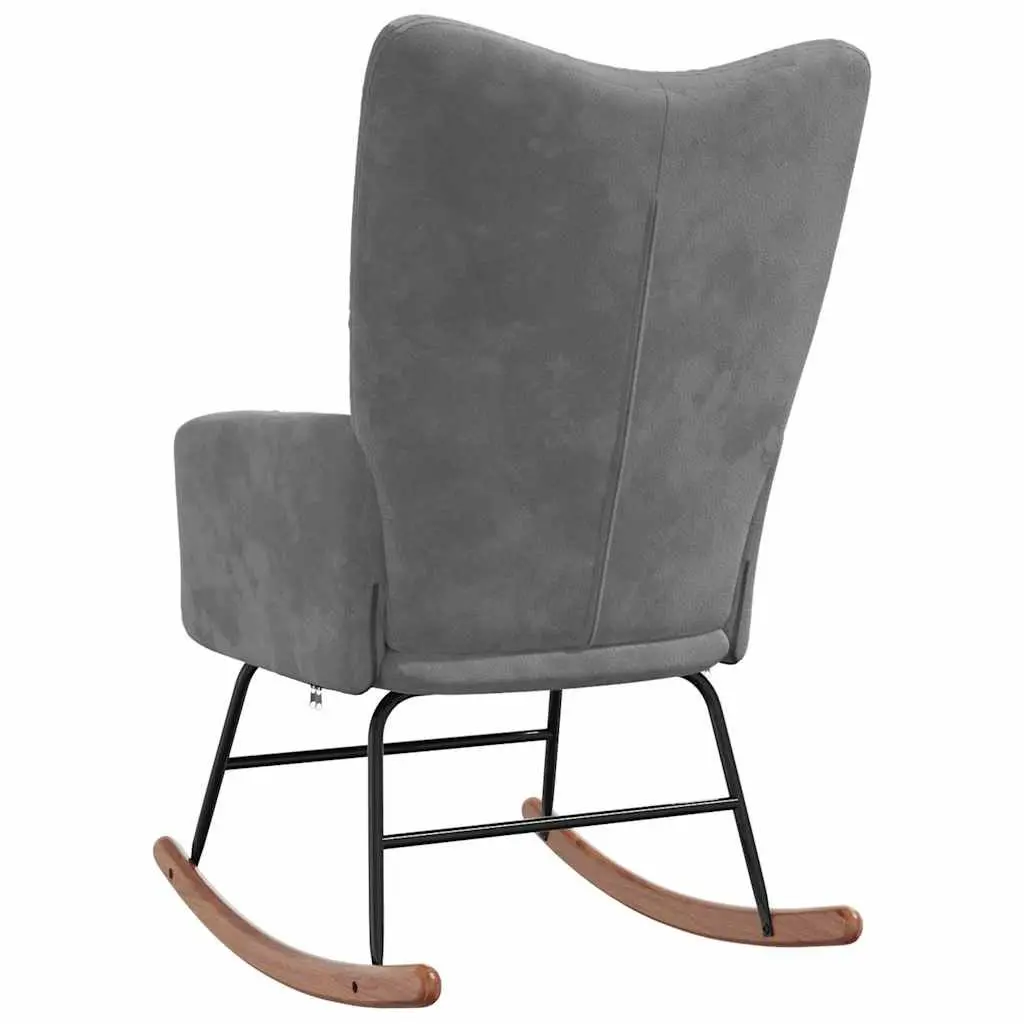 Rocking Chair Grey Velvet Upholstered Padded Armchair Modern