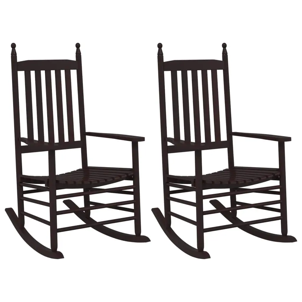 Brown Solid Wood Rocking Chairs Set of 2 Curved Seat High Back Armrest