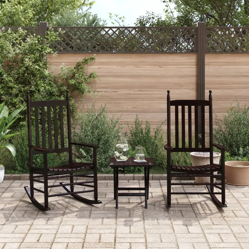 Brown Solid Wood Rocking Chairs Set of 2 Curved Seat High Back Armrest