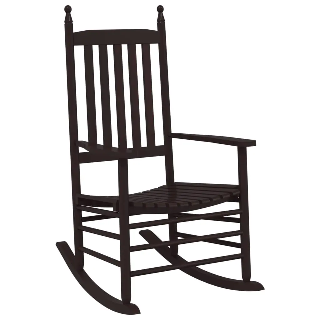 Brown Solid Wood Rocking Chairs Set of 2 Curved Seat High Back Armrest
