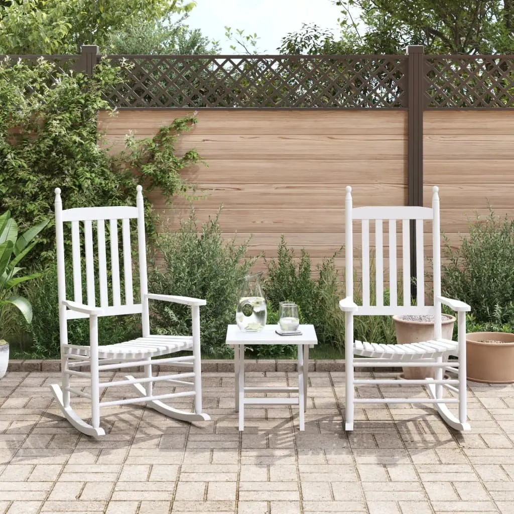 Rocking Chairs Set of 2 White Solid Wood High Back Curved Seat Armrest Porch
